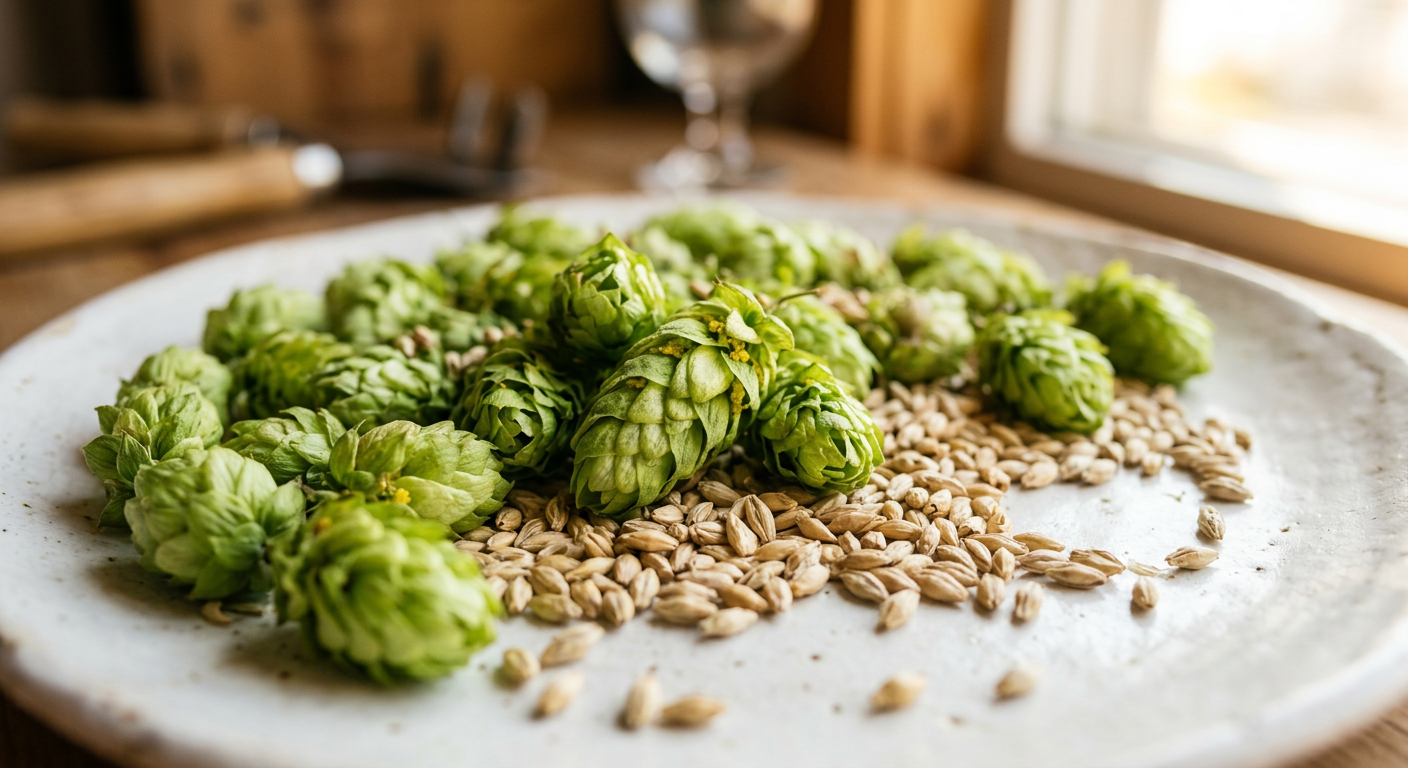 Hops and barley brewing ingredients
