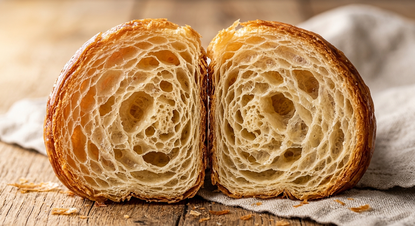 Laminated croissant layers showing the craft