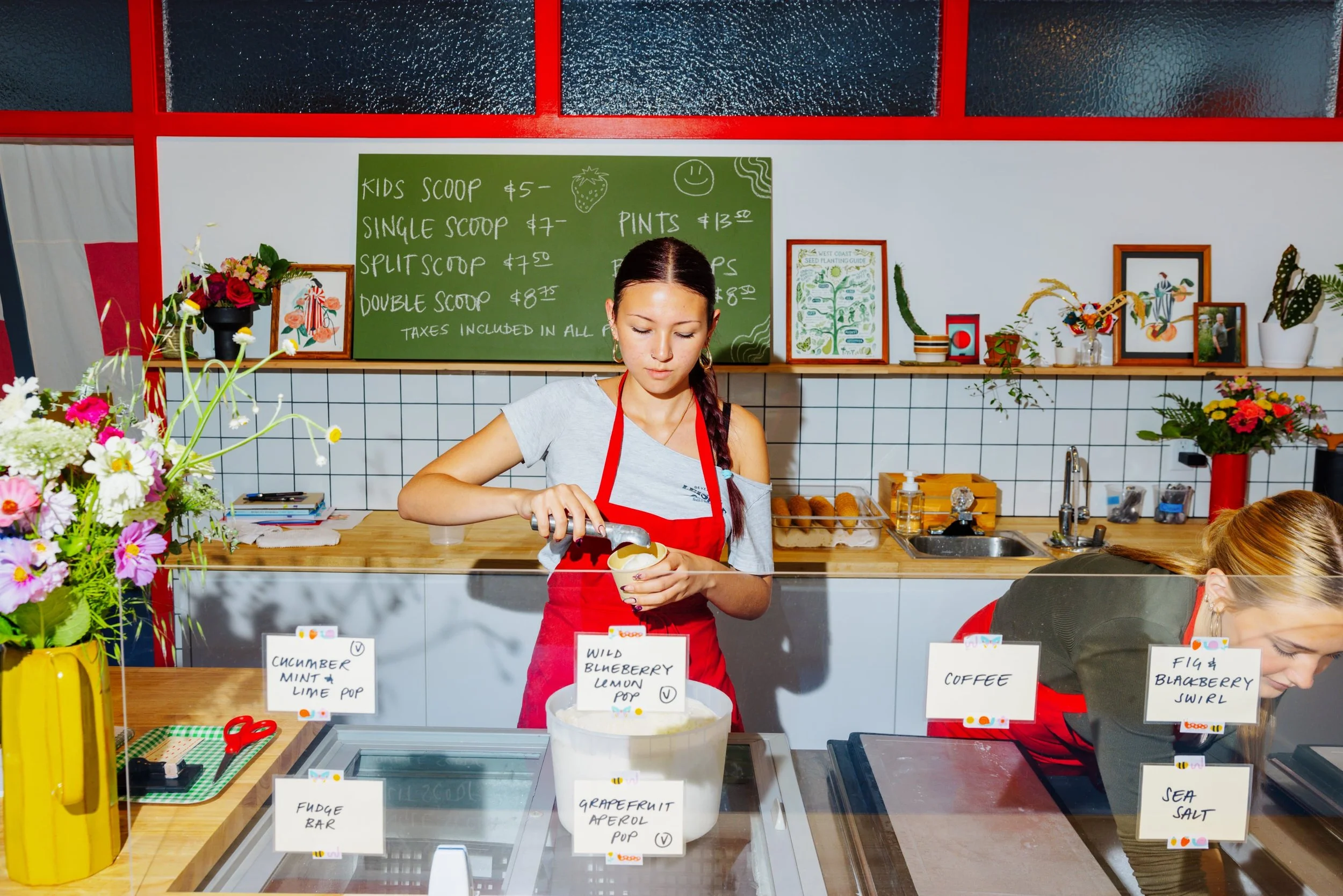 Scooping ice cream at Kid Sister, Esquimalt
