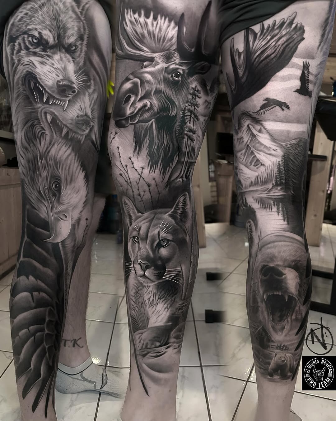 Black and grey portrait tattoo work