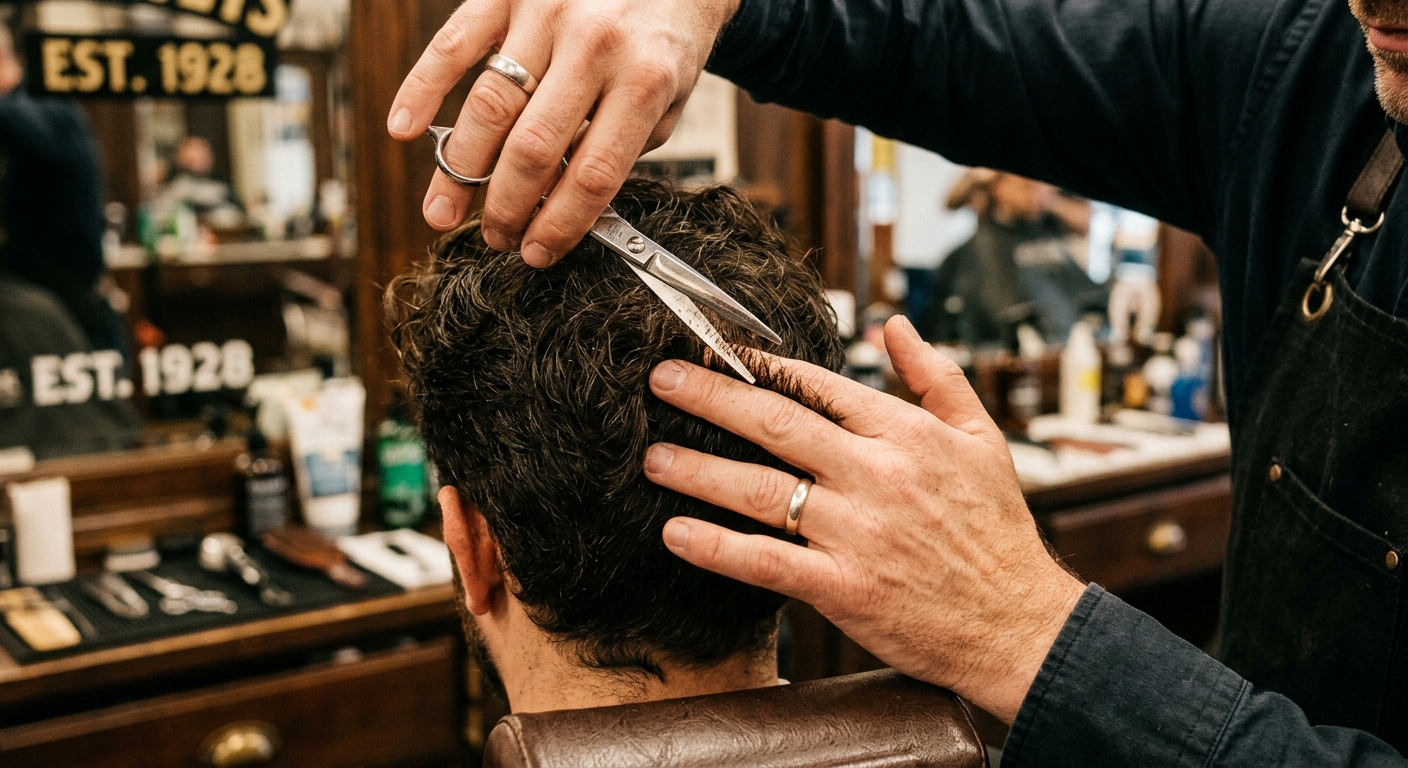 Close-up of scissors during a precision scissor cut